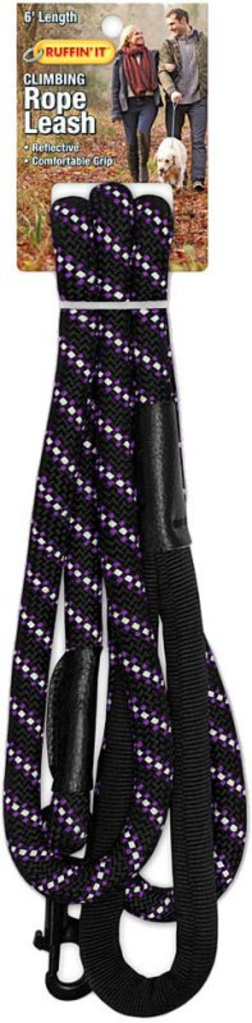Ruffin'It Climbing Rope Dog Leash, 6' Length, Black/Purple