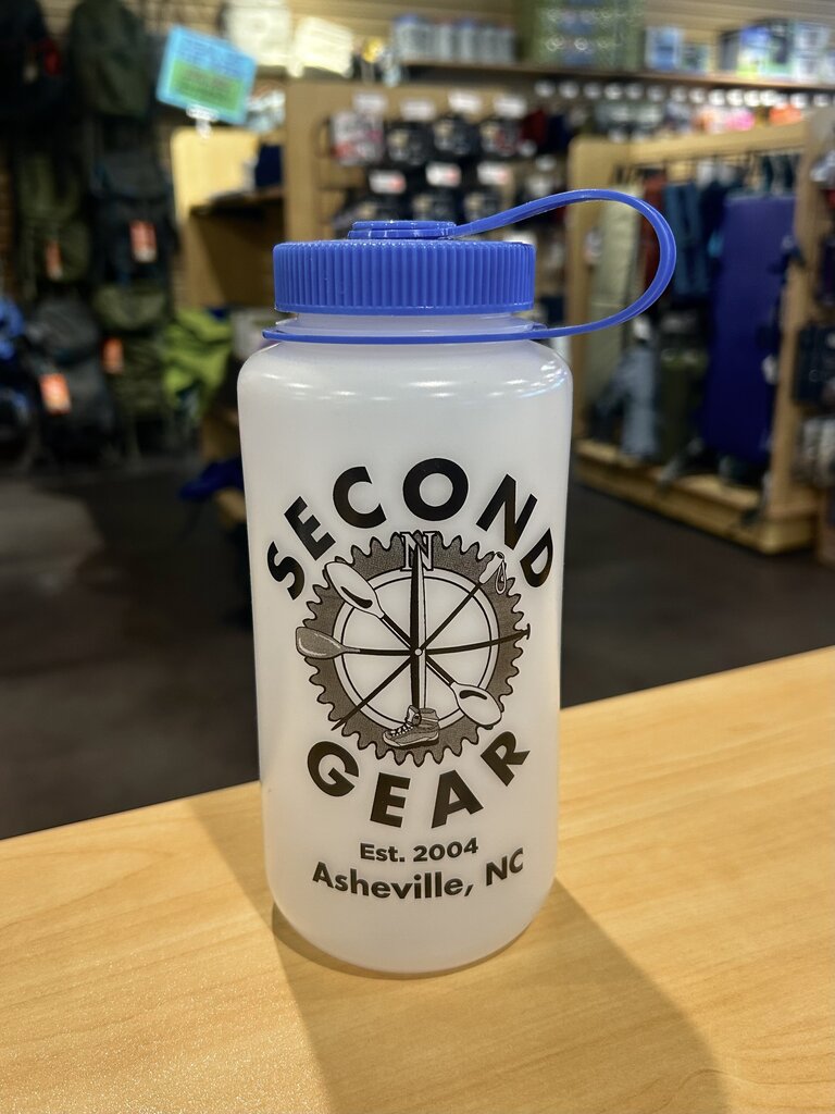 Second Gear Nalgene, Wide Mouth, White w/ Blue Lid, 32oz, HDPE
