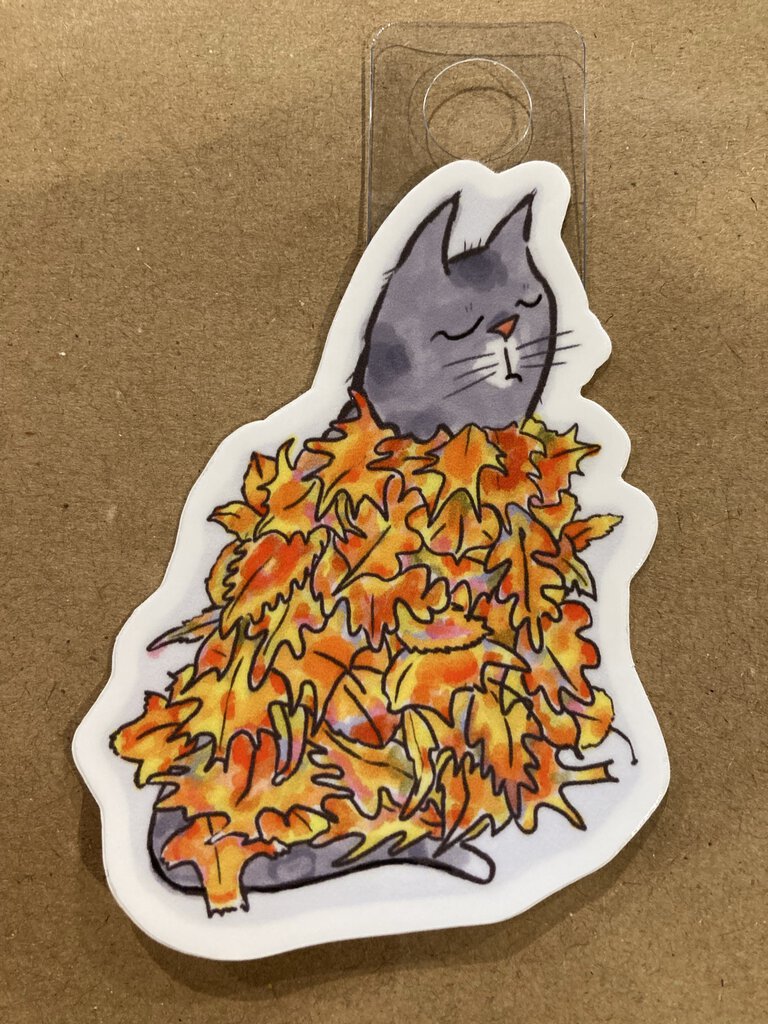 Cat in Leaves Sticker