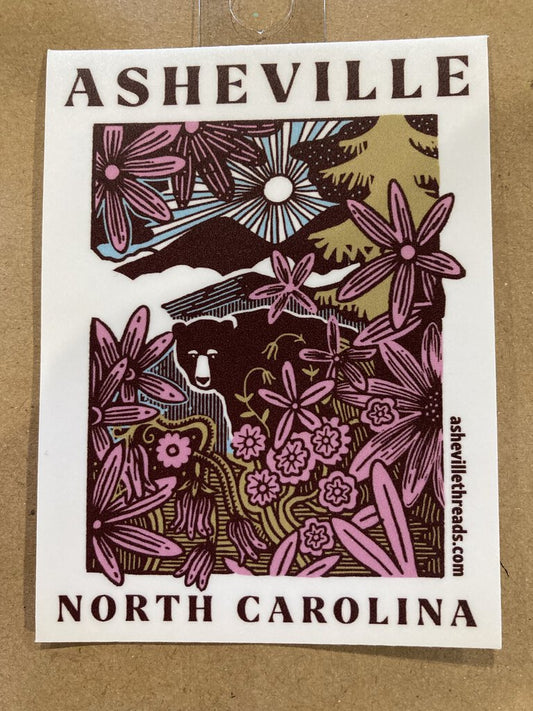 Asheville Threads Blue Ridge Woodcut Sticker