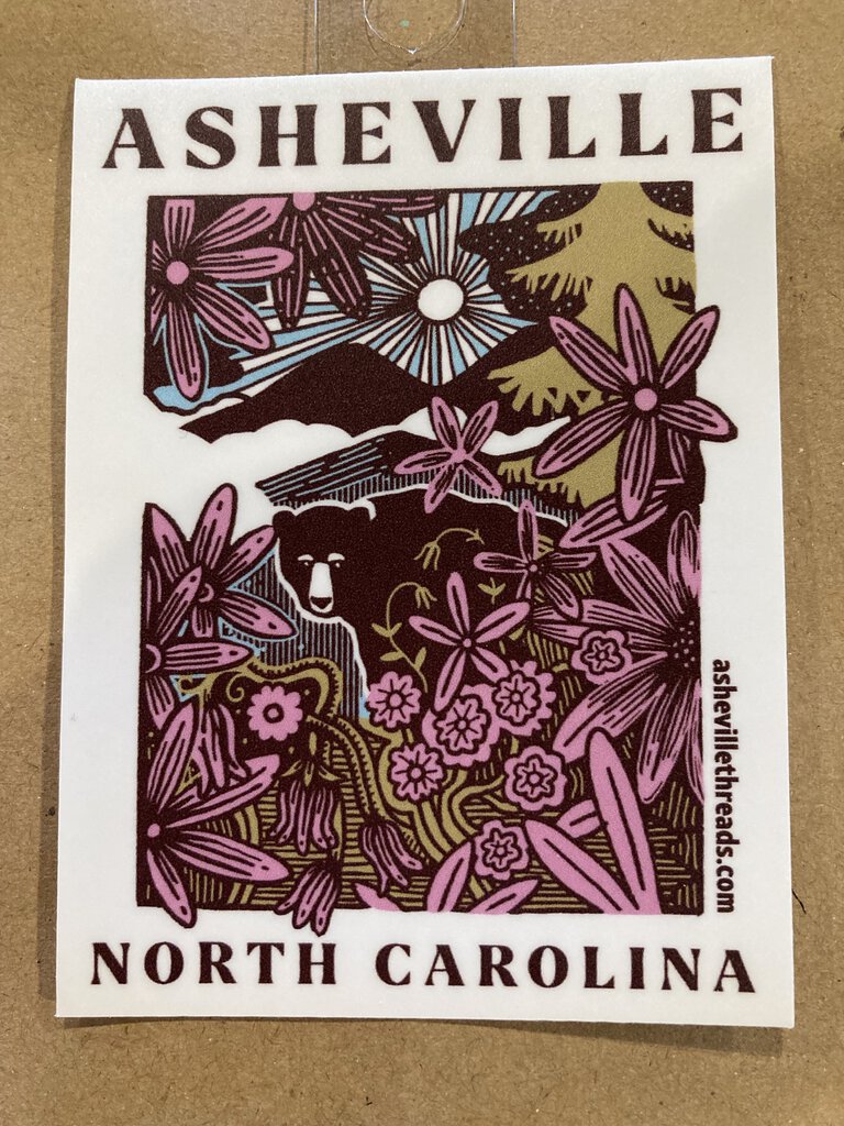 Asheville Threads Blue Ridge Woodcut Sticker