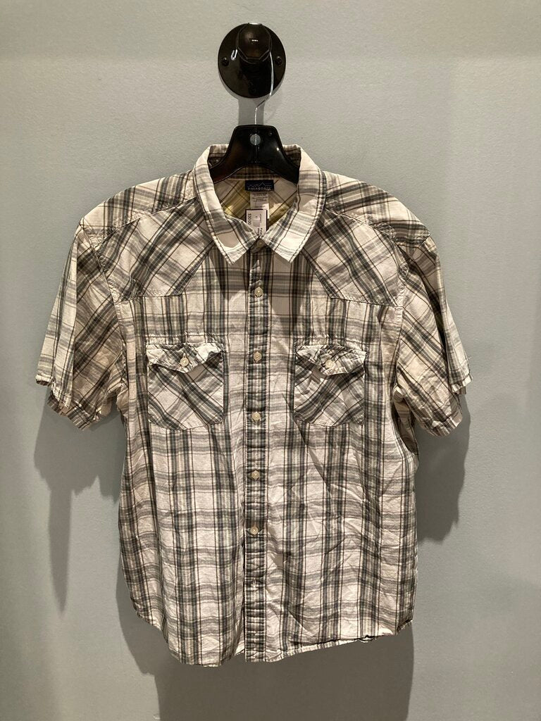 Patagonia SS Button Up, White/Teal/Green, Men's XL