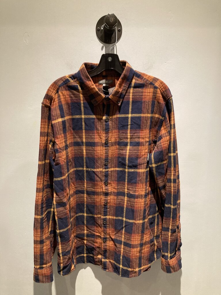 Eddie Bauer LS Flannel, Orange/Navy, Men's L Tall