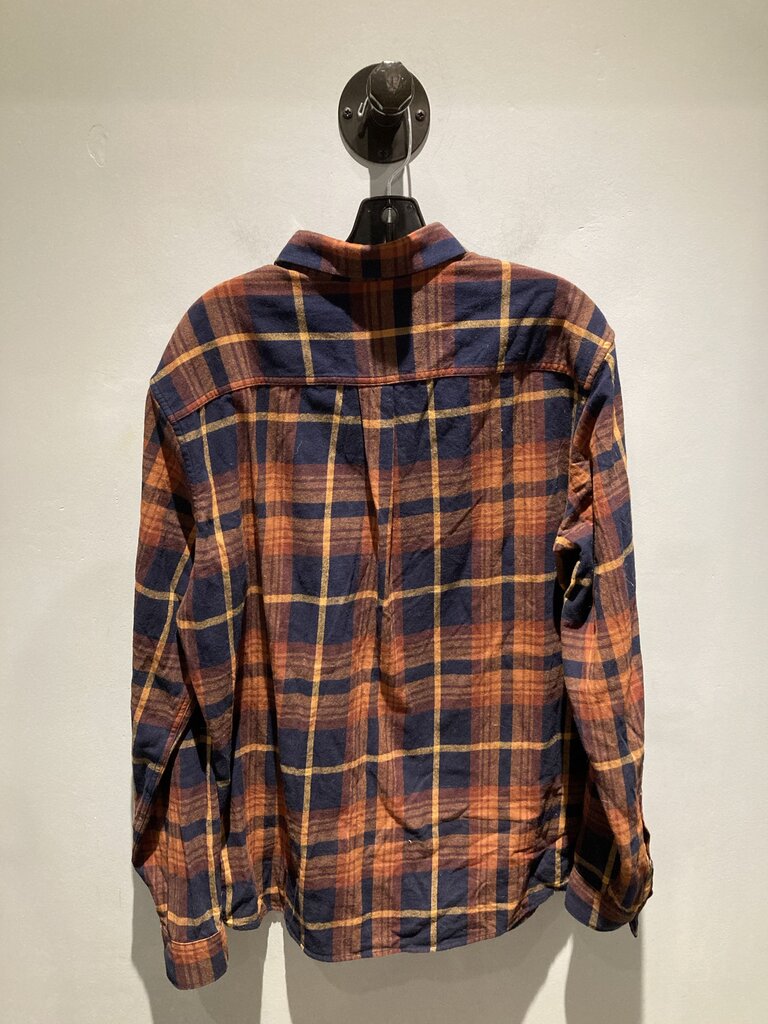 Eddie Bauer LS Flannel, Orange/Navy, Men's L Tall