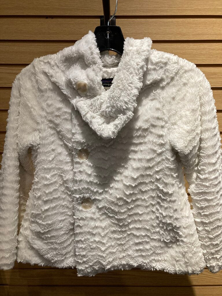 Patagonia Button Up Fleece Jacket, White, Girls M (10)