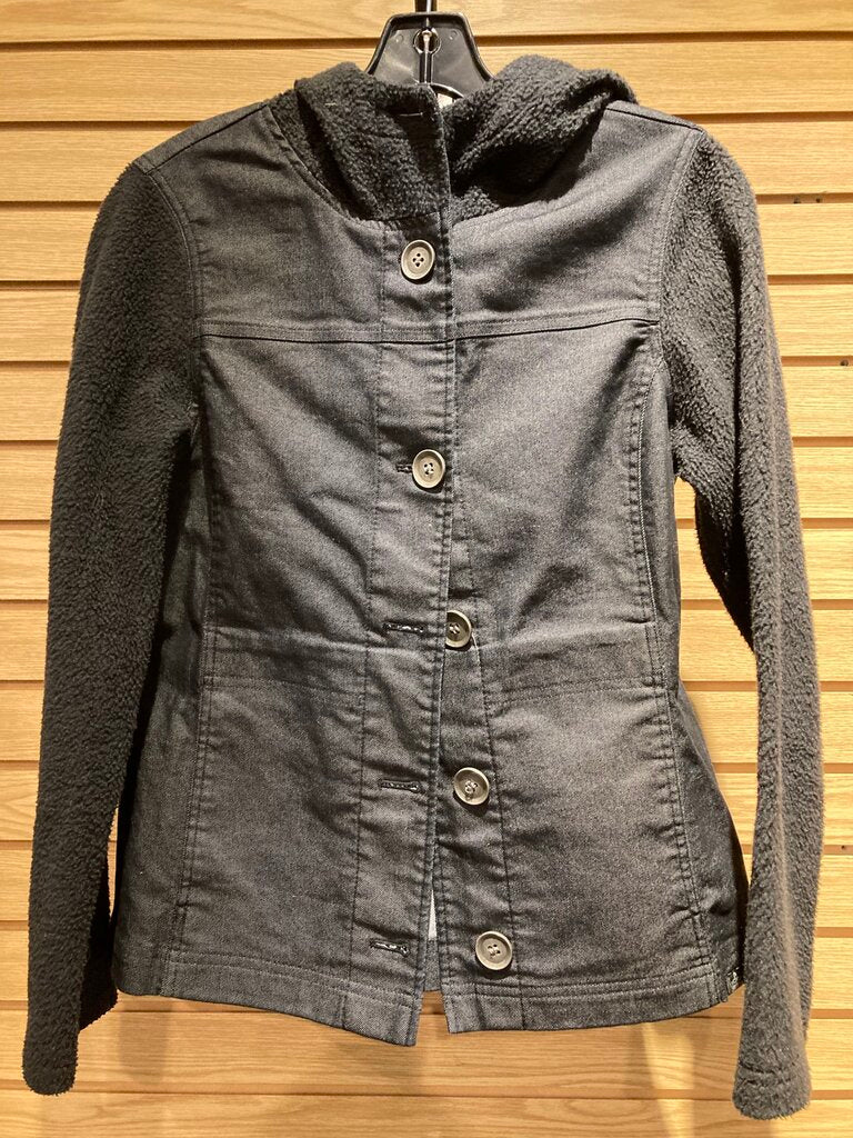 Prana Button Up Fleece Hoody, Black, Women's S