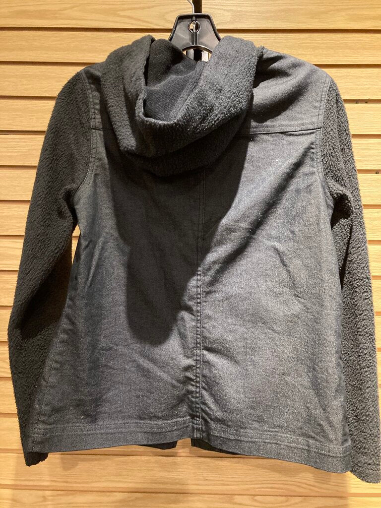 Prana Button Up Fleece Hoody, Black, Women's S