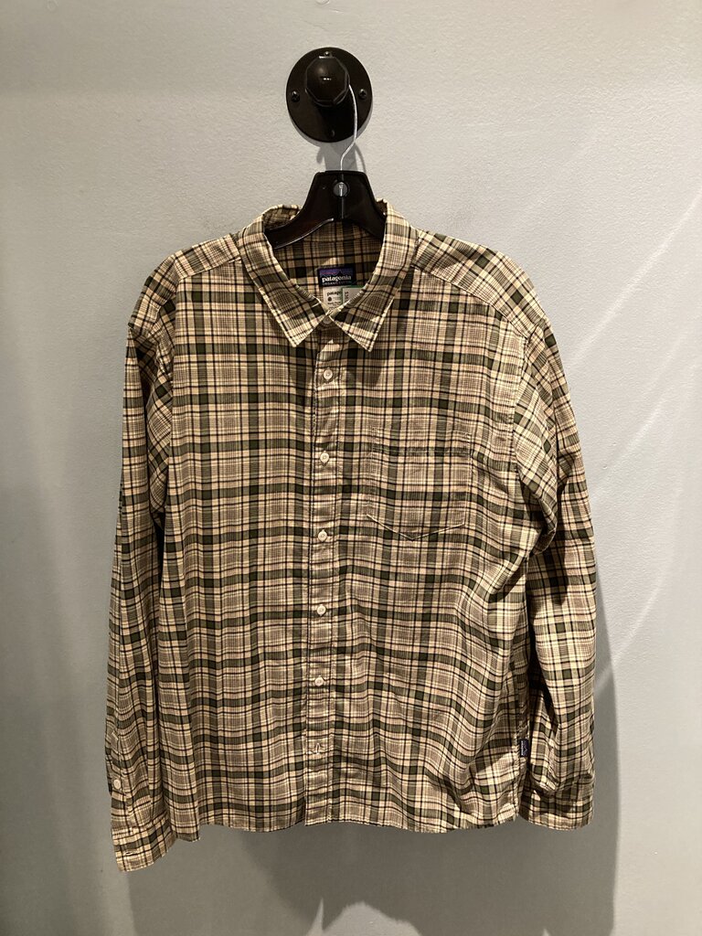Patagonia LS Button Up Shirt, Tan/Green, Men's L
