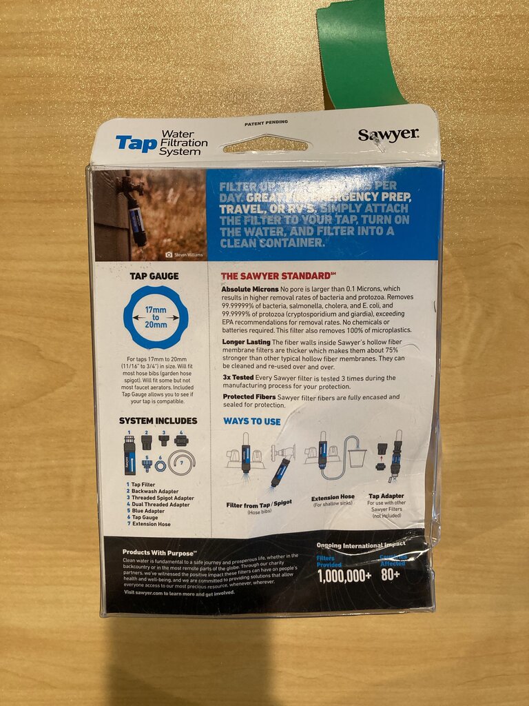 (NEW) Sawyer Tap Filtration System, In Packaging
