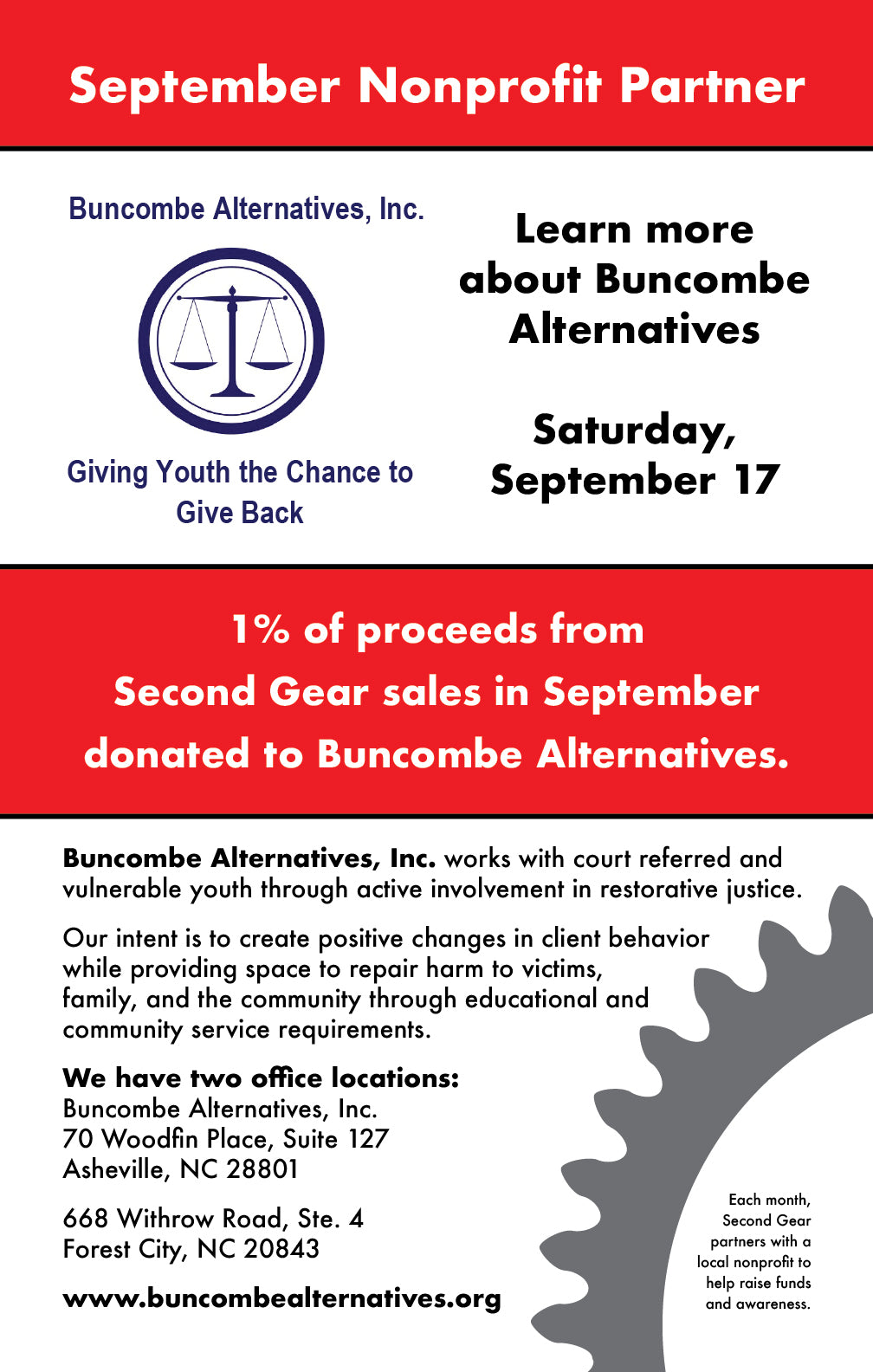 Second Gear's September Non-profit: Buncombe Alternatives Inc.