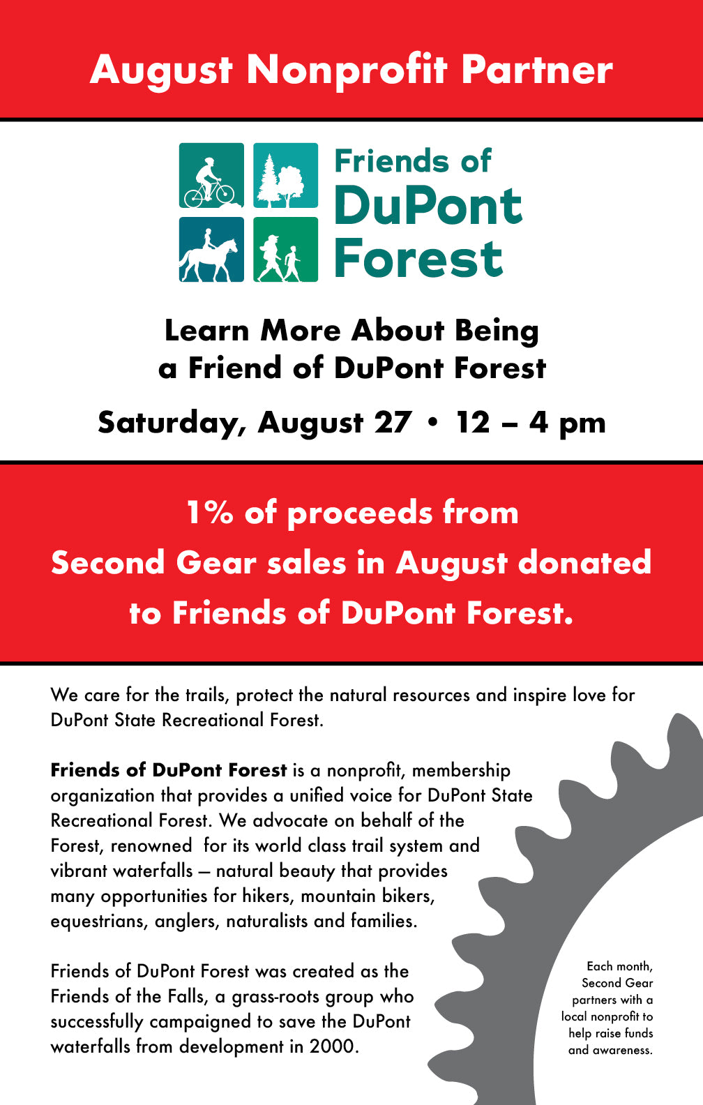 Second Gear's August Non-Profit: Friends of DuPont Forest