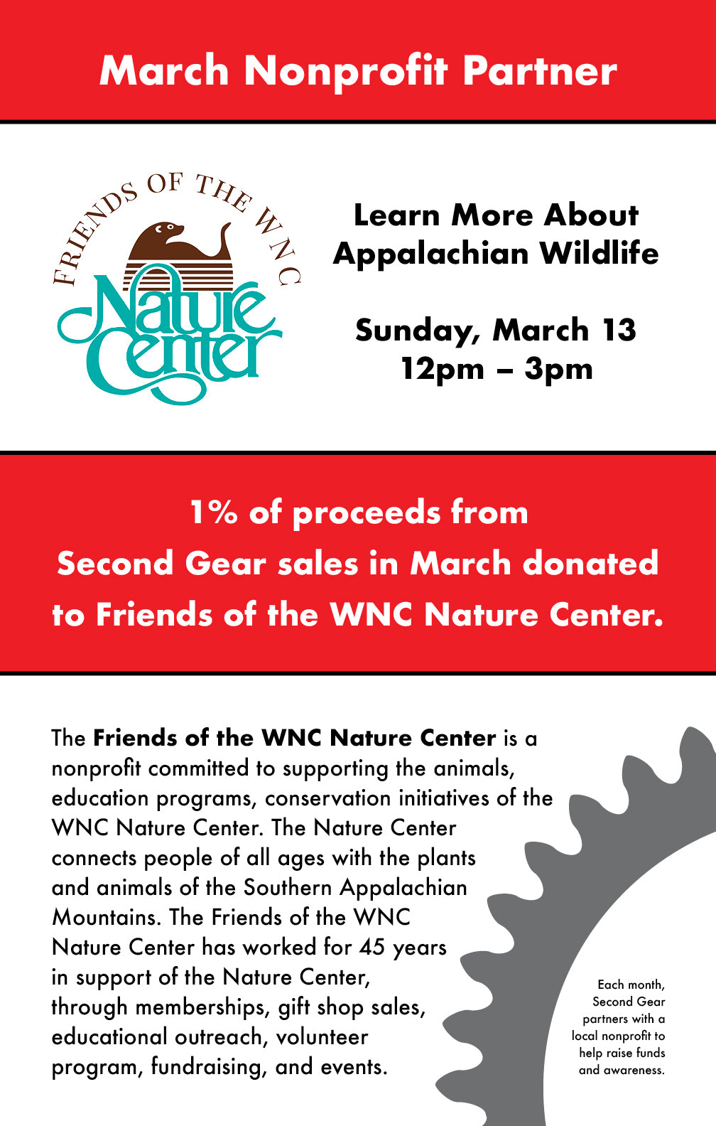 Second Gear's March Non-Profit: Friends of the WNC Nature Center
