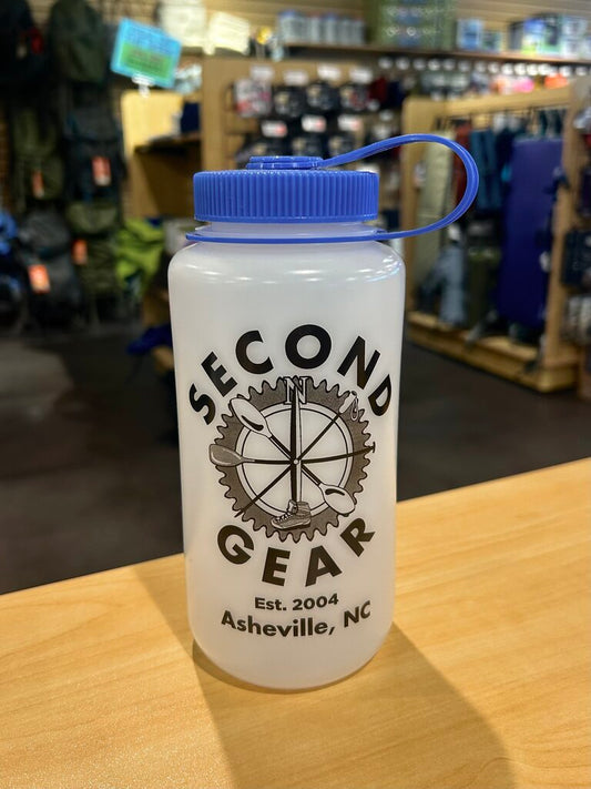 Second Gear Nalgene, Wide Mouth, White w/ Blue Lid, 32oz, HDPE