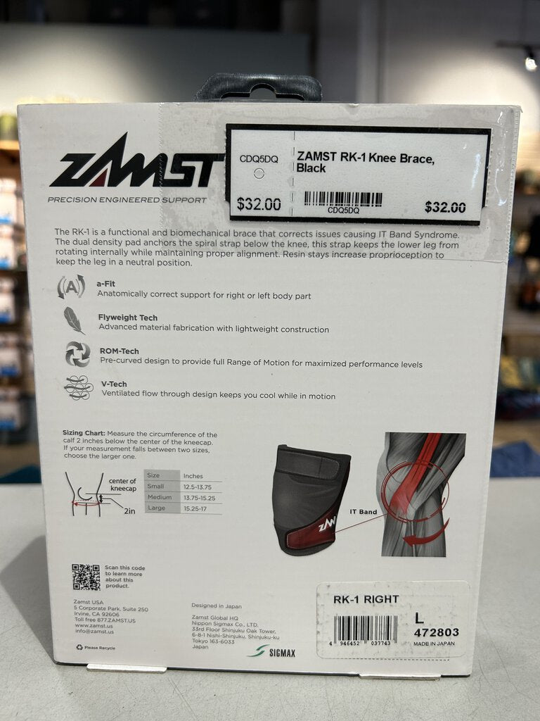 ZAMST RK-1 Knee Brace, Black