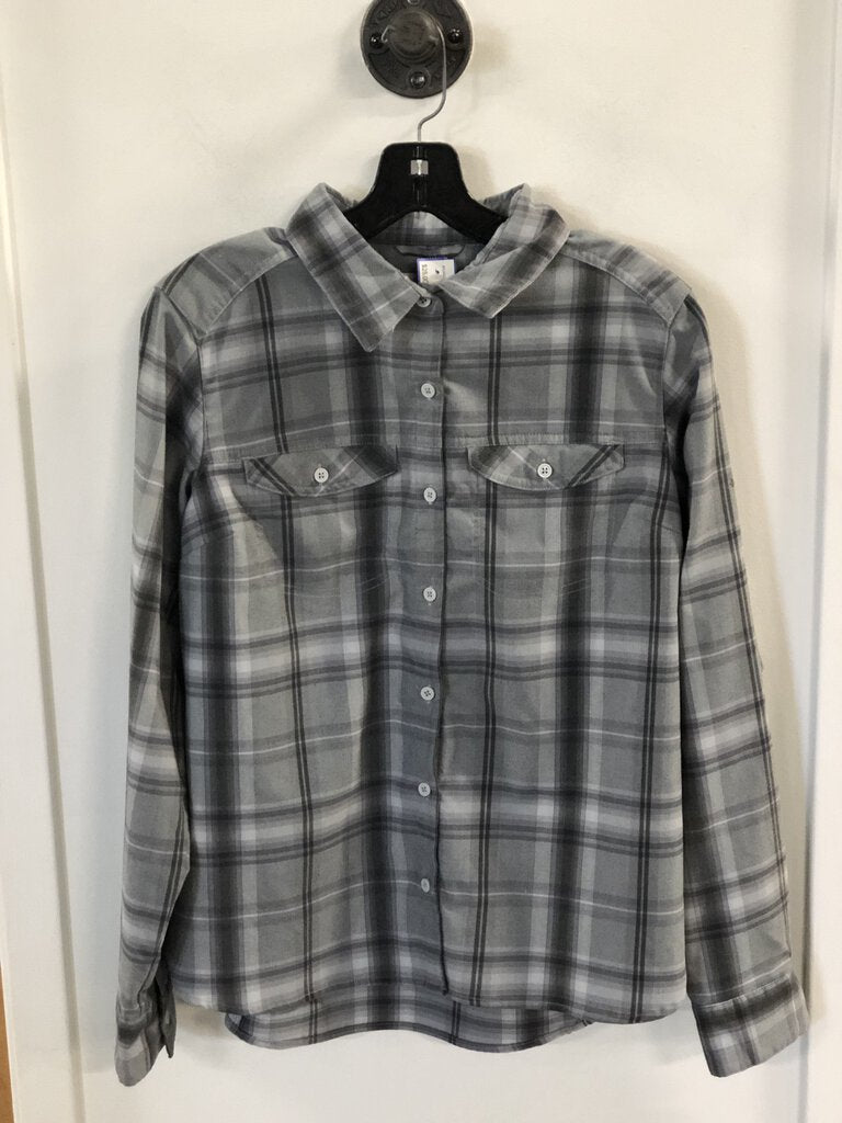 Columbia Button Down Flannel, Grey Plaid, Men's L