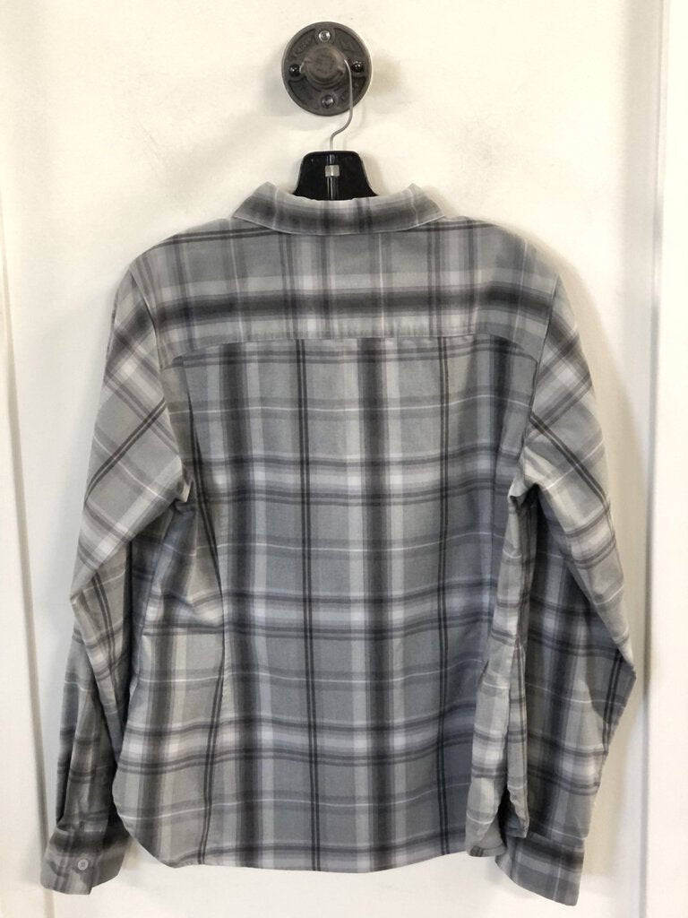 Columbia Button Down Flannel, Grey Plaid, Men's L