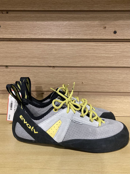 Evolv Defy Climbing Shoes, Grey/Yellow, Men's 8.5