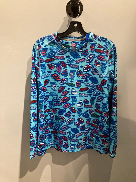 Reel Legends LS Sun Shirt, Blue/Boats, Women's L