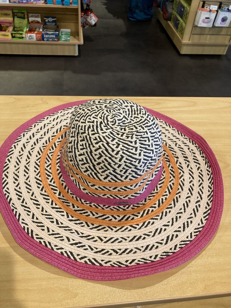 Straw Sun Hat, Pink/Orange/Natural, OS