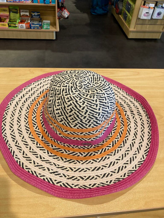 Straw Sun Hat, Pink/Orange/Natural, OS