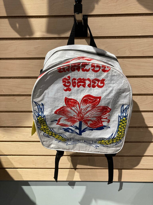 Cement 6 Upcycled Backpack, White/Red Flower, OS