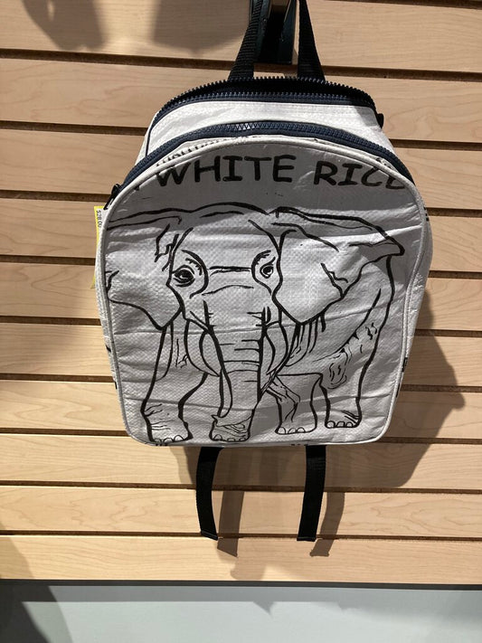 Cement 6 Upcycled Backpack, White Rice Elephant, OS