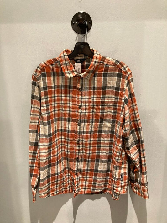 Eddie Bauer Button Up Flannel, Orange/Tan, Men's L