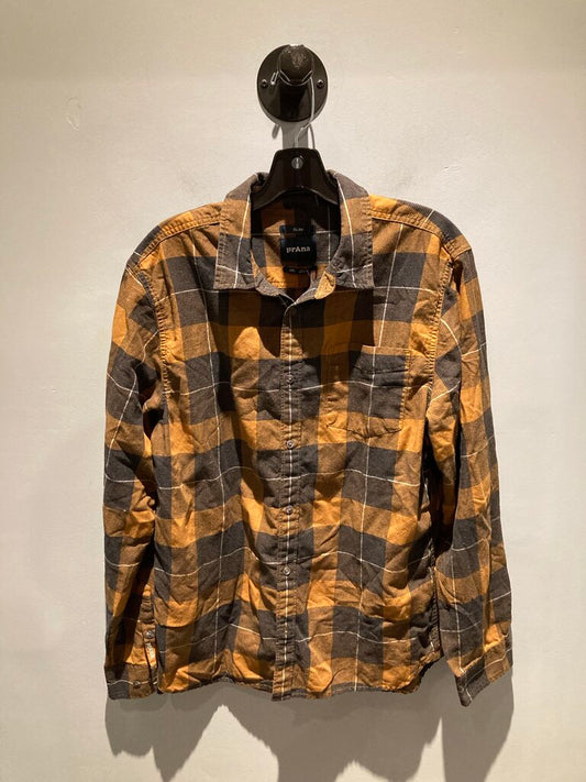 Prana Button Up, Orange/Black Plaid, Men's L