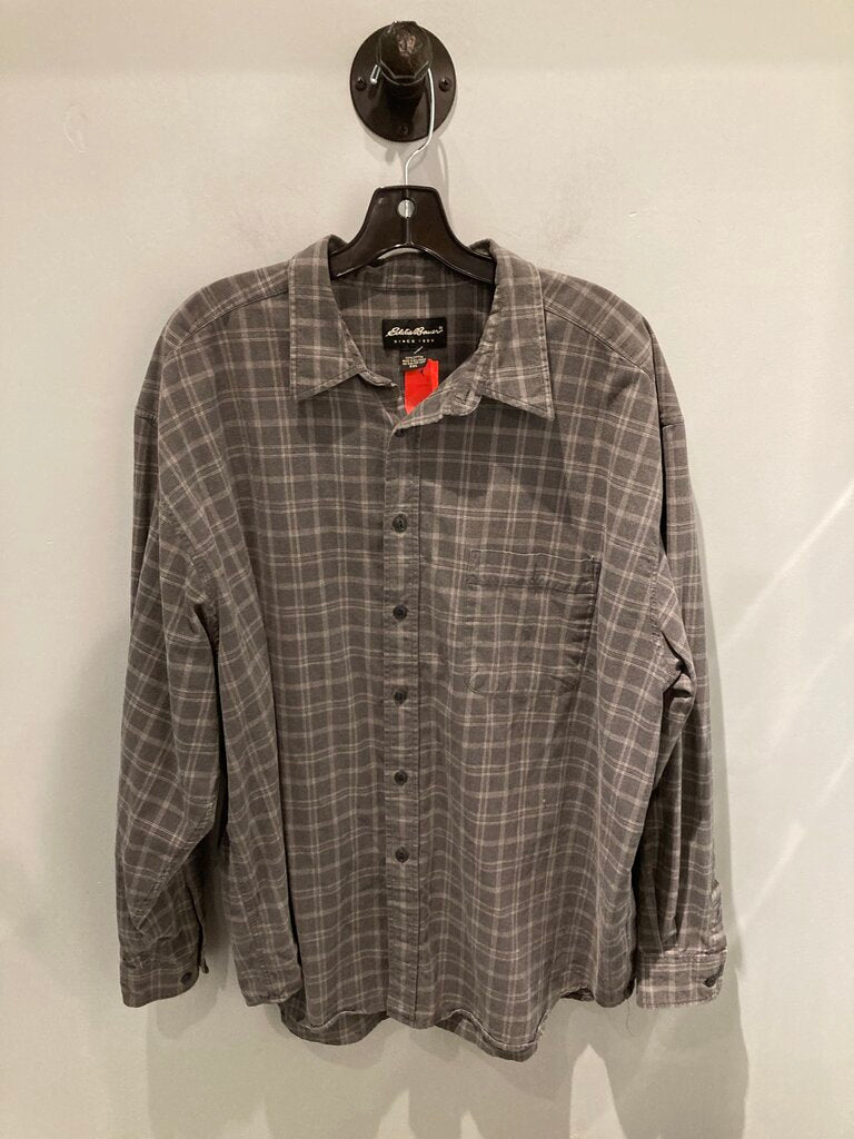 Eddie Bauer LS Button Up, Grey, Men's XXL