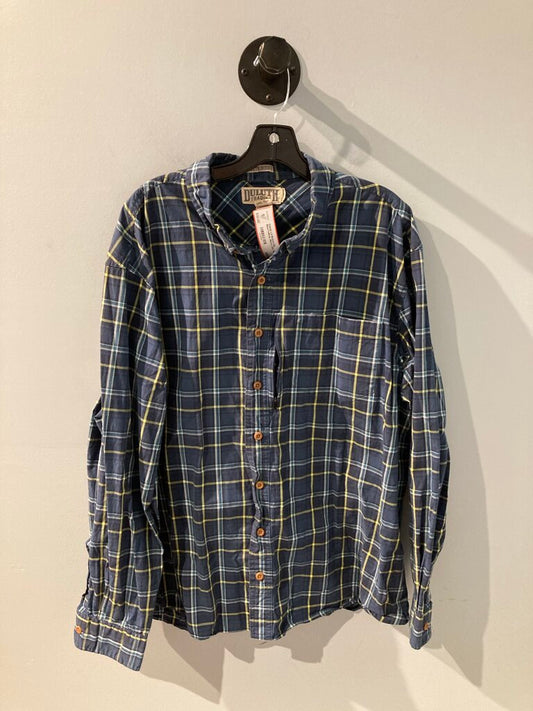 Duluth LS Button Up, Blue/Yellow, Men's 2XL Tall