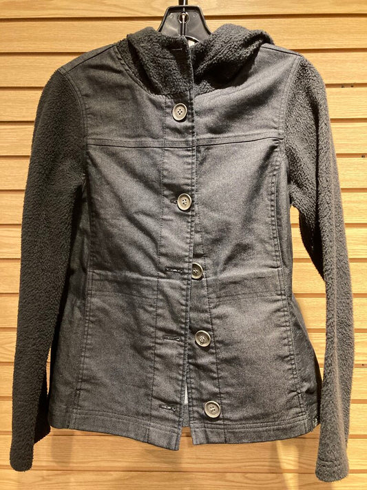 Prana Button Up Fleece Hoody, Black, Women's S
