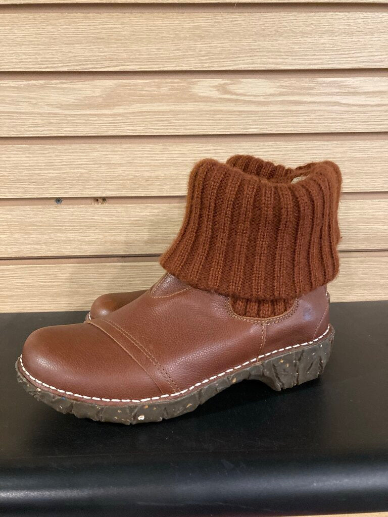 El Naturalista Knit Flodover Boot, Brown, Women's 8