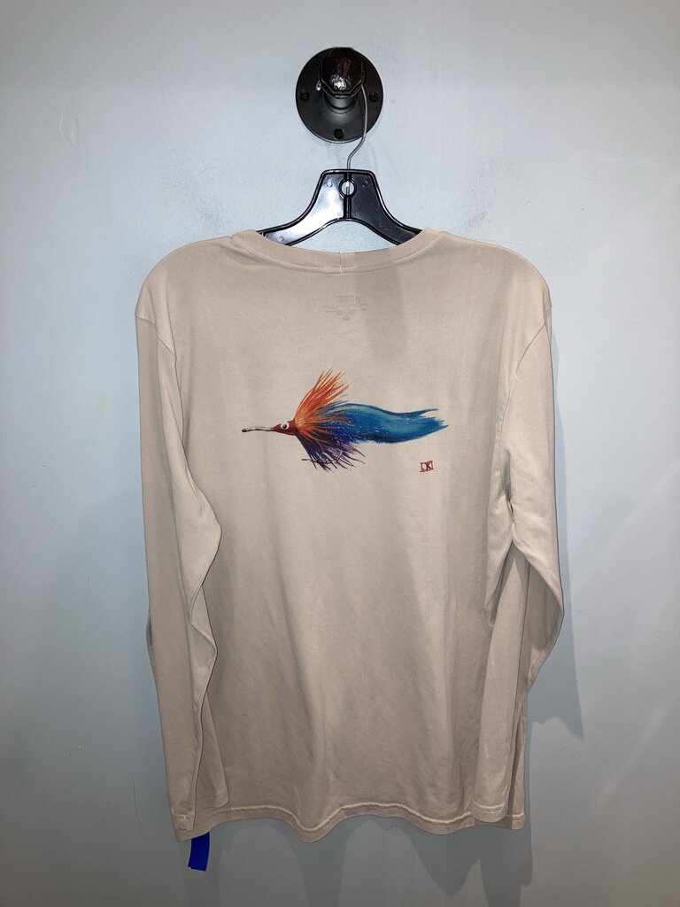 Patagonia LS Crew, Khaki/Fly Fishing, Men's L