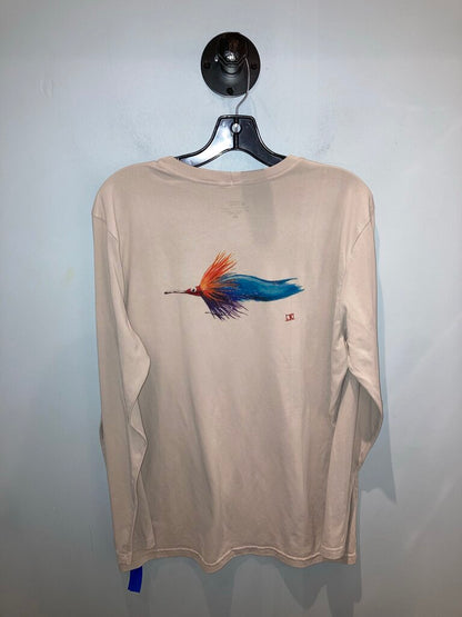 Patagonia LS Crew, Khaki/Fly Fishing, Men's L