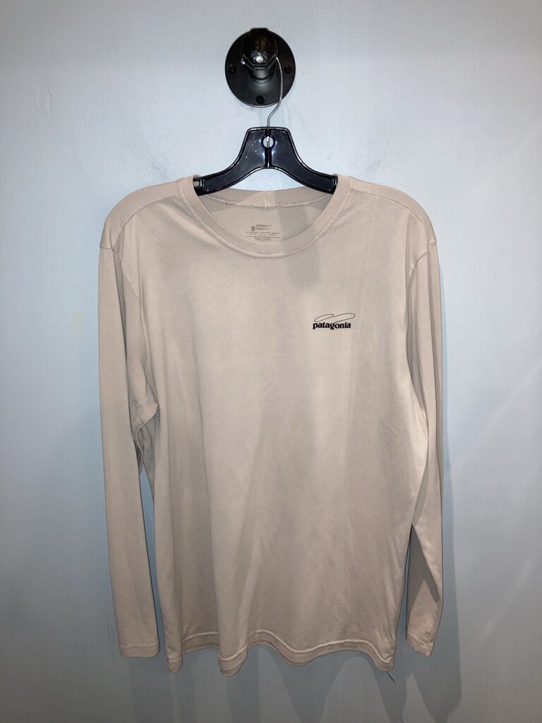 Patagonia LS Crew, Khaki/Fly Fishing, Men's L