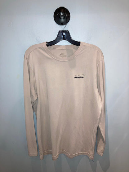 Patagonia LS Crew, Khaki/Fly Fishing, Men's L