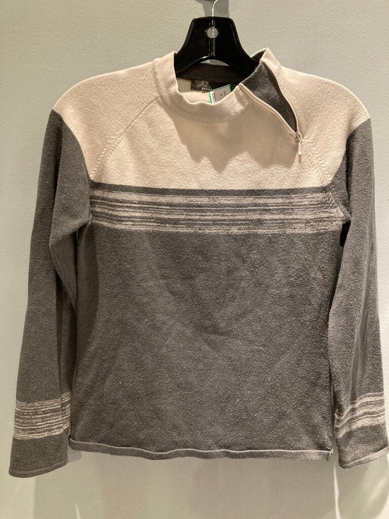 Prana Zip Neck Crew Sweater, Grey/White, Women's XS
