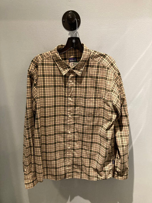 Patagonia LS Button Up Shirt, Tan/Green, Men's L