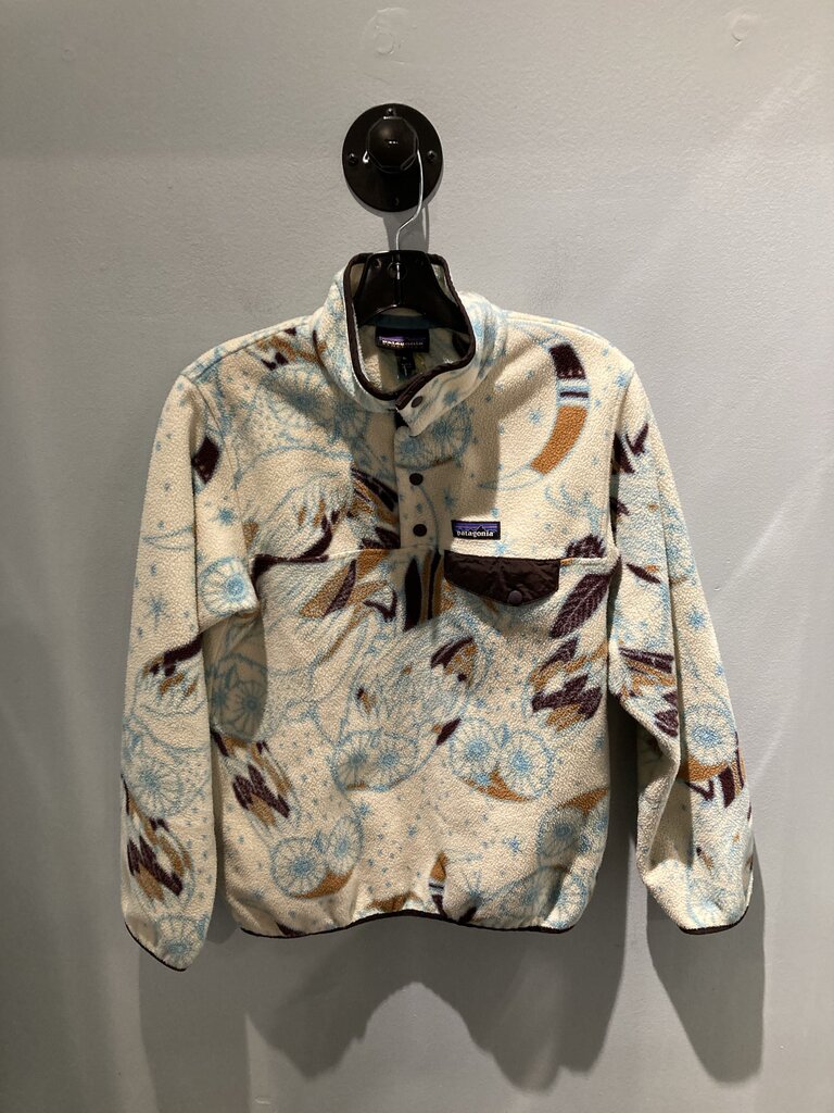 Patagonia Snap Neck Fleece, White/Blue/Burgundy Print, Women's M
