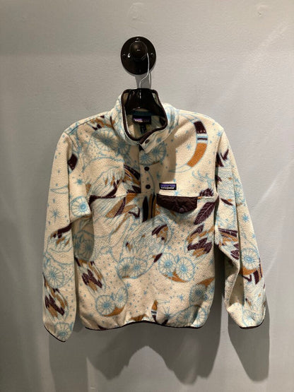 Patagonia Snap Neck Fleece, White/Blue/Burgundy Print, Women's M