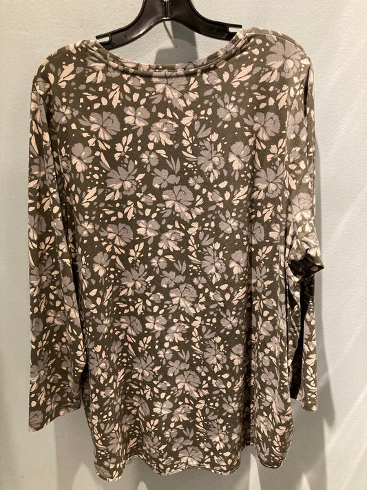 Land's End LS Top, Green/Floral, Women's 3X