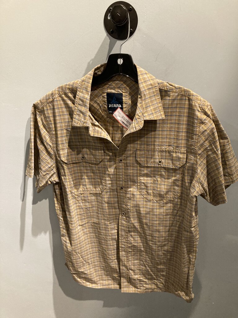 Prana SS Button Up, Brown/Yellow, Men's M
