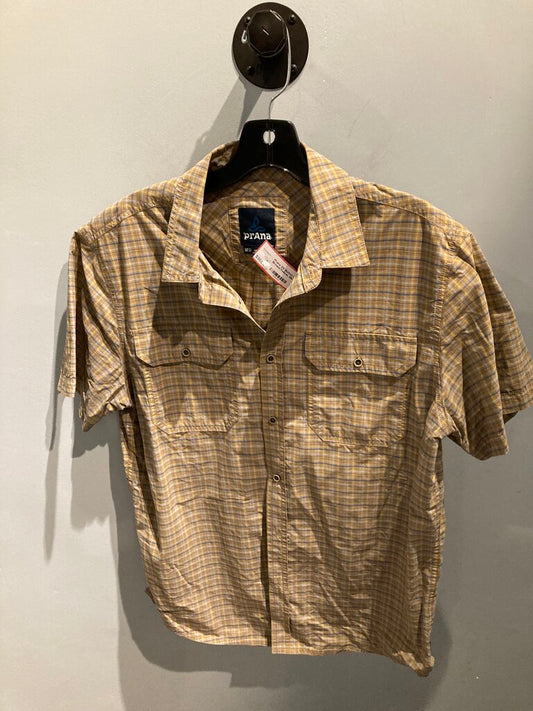 Prana SS Button Up, Brown/Yellow, Men's M