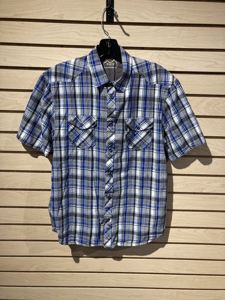 Kavu SS Button Up, Blue/White/Black, Men's M
