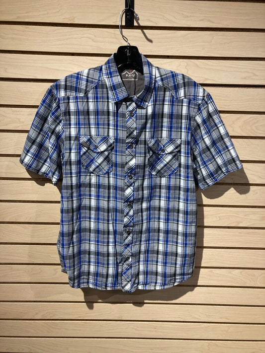 Kavu SS Button Up, Blue/White/Black, Men's M