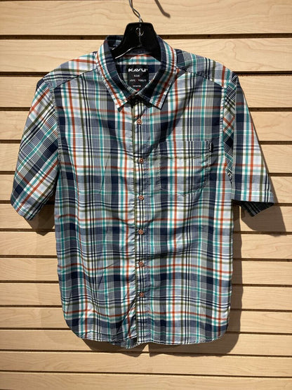 Kavu SS Button Up, Navy/Green/Rust, Men's S