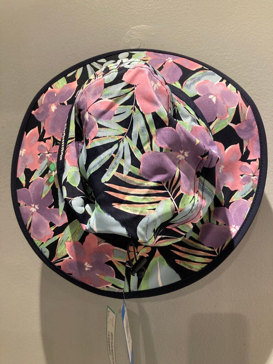 (NWT) Columbia Sun Hat, Navy/Pink/Blue Flowers Youth OS