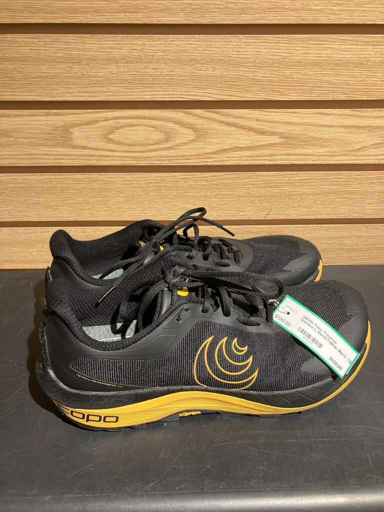 (NEW) Topo Traverse Sneakers, Black/Yellow, Men's 13