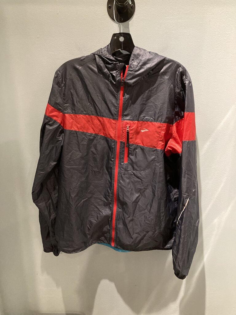 Brooks Hooded Wind Jacket, Navy/Red, Women's M