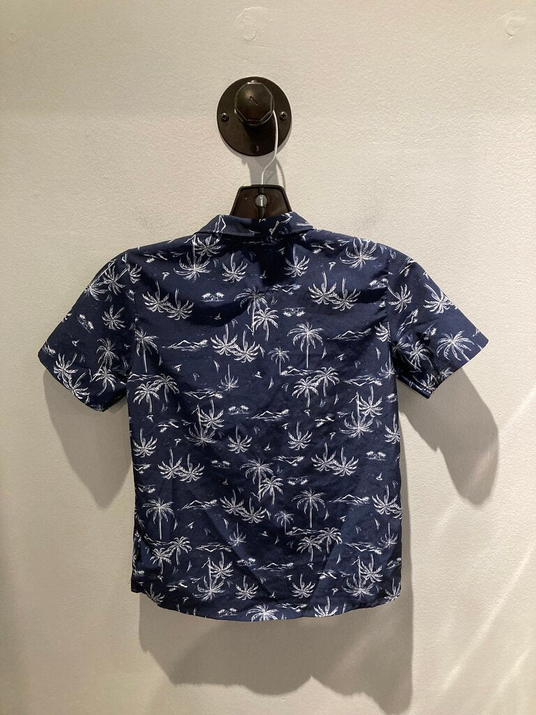 Eddie Bauer SS Button Up, Navy Palms, Kids 8